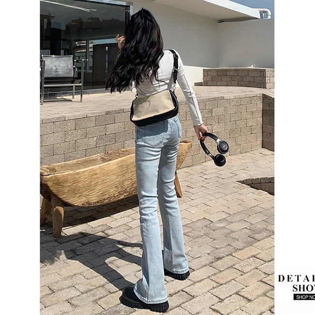 Quần denim Nữ Ống Loe Lưng Cao 4 Màu