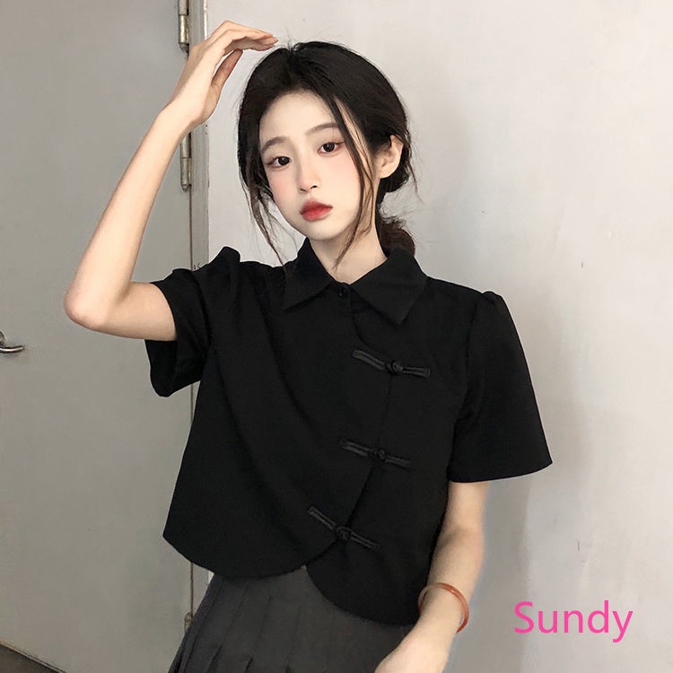 Áo Sườn Xám Ngắn Cổ Bẻ Lệch Tà Thời Trang Mùa Hè Cho Nữ
