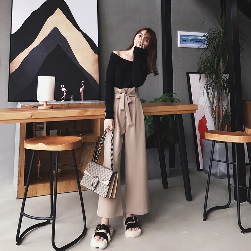 Quần ống rộng phối dây thắt eo cho nữ | BigBuy360 - bigbuy360.vn