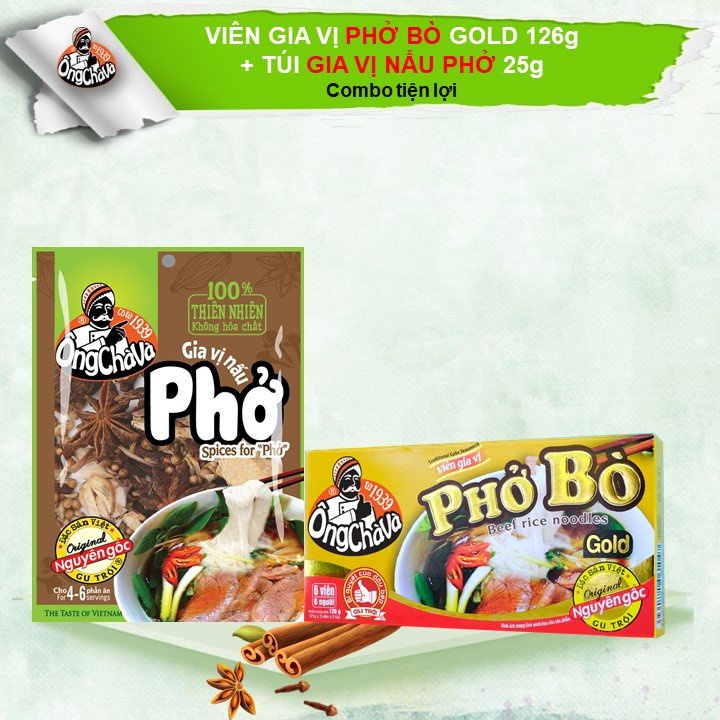 Combo Viên Gia Vị Phở Bò 126gram Và Túi Gia Vị Nấu Phở 25gram Ông Chà Và (Có Túi Lọc)