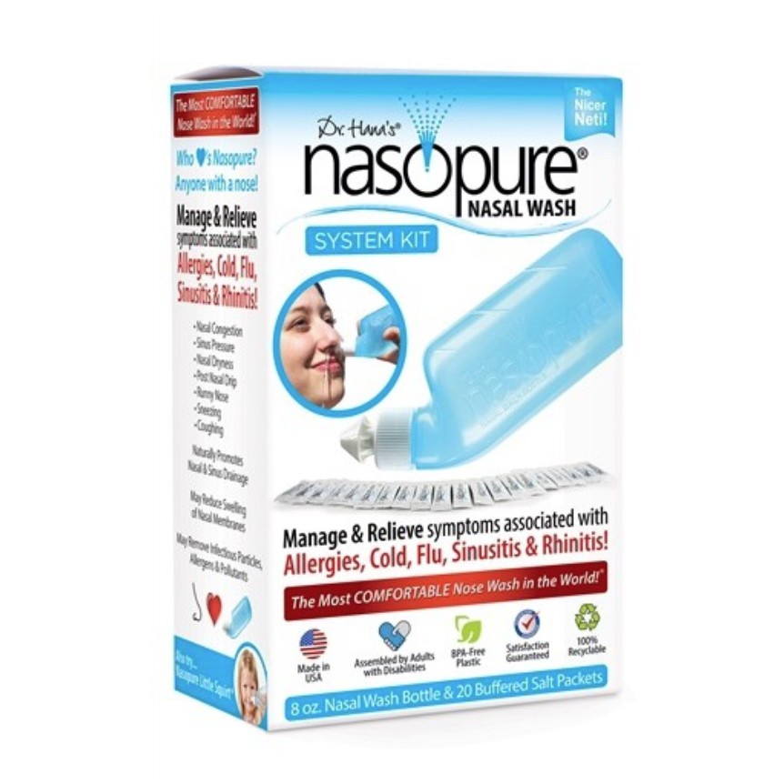 Bộ Dụng Cụ Rửa Mũi Xoang NASOPURE (Gồm Bình Xịt 8oz ~ 240ml Và 4 Gói Muối X 3.75g)