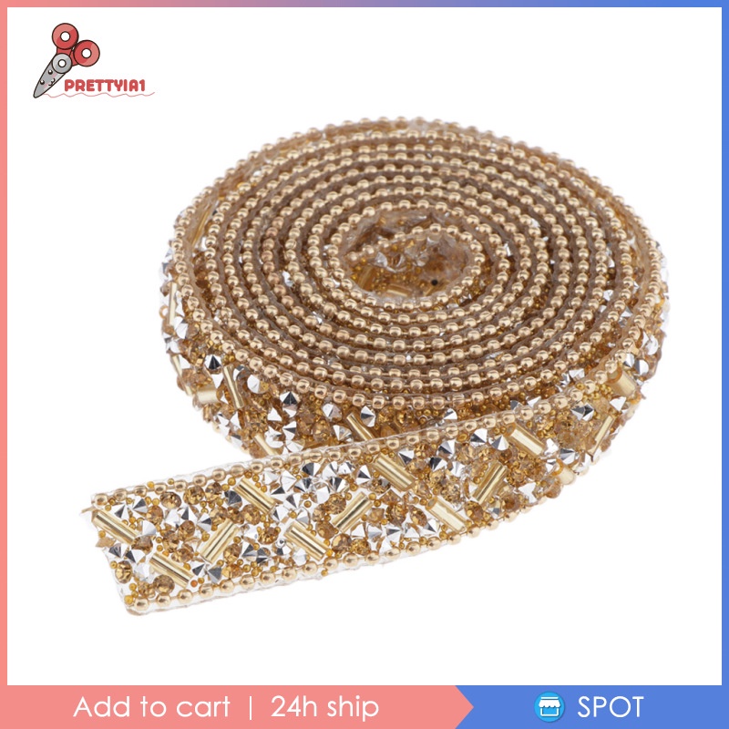 [Prettyia1] Cuộn Dây Ruy Băng Đính Hạt Pha Lê 1yd Trang Trí Túi Xách / Đầm Dự Tiệc