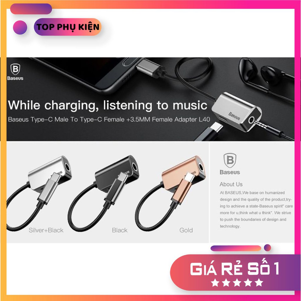 Cáp chuyển Type C sang Audio 3.5mm & Type C Baseus L40 -Bảo hành 12 tháng Giá rẻ nhất shopee 2020