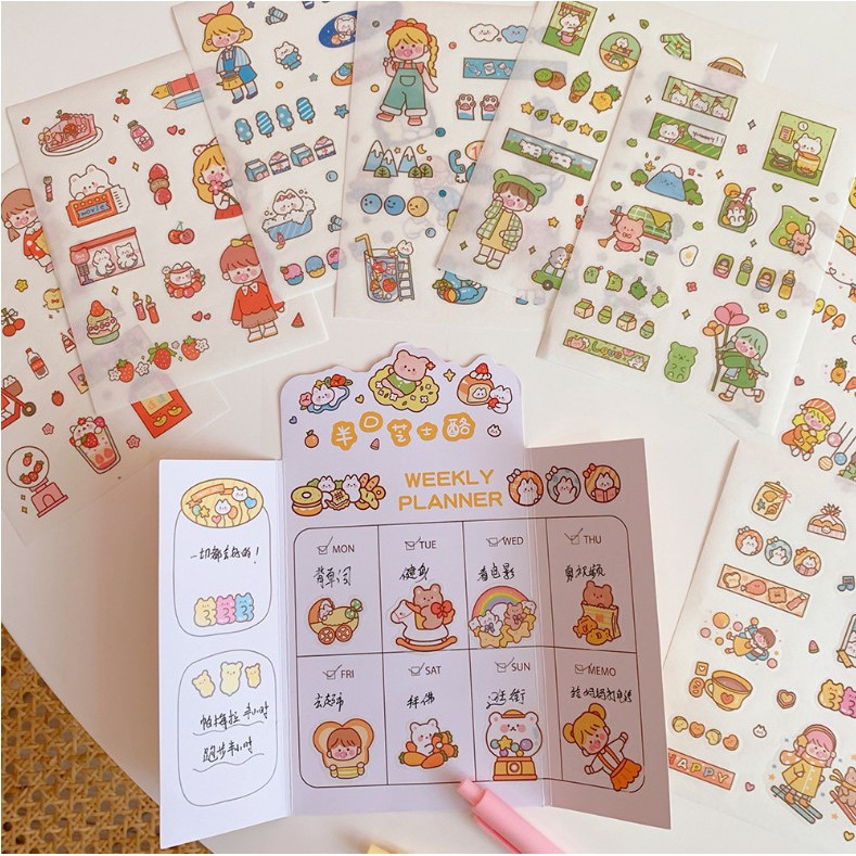 Set 10 hình dán , nhãn dán, sticker điện thoại tai nghe airpods trang trí cô gái dễ thương A-54