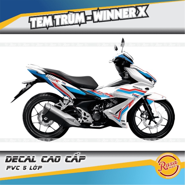 Tem trùm WINNER X màu trắng xanh | Decal PVC 5 lớp cao cấp | Mã tem: WINX 0020