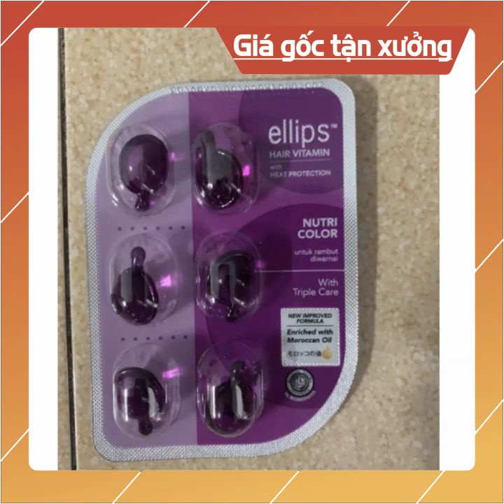 DẦU CÁ DƯỠNG TÓC ELLIPS - Hair Vitamin Nutri Color 6viên*1ml ( màu tím-hồng-đen-vàng - nâu]