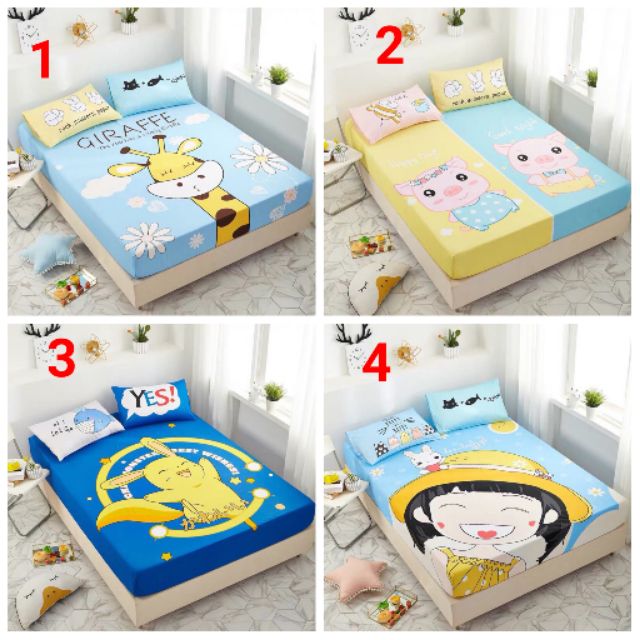 Bộ ga và 2 vỏ gối cotton 3D nhập khẩu( Miễn phí bo chun theo size)