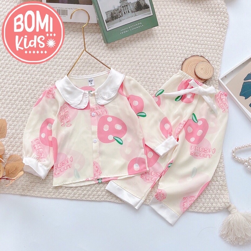 [ 6kg - 37kg] Đồ Bộ Bé Gái Mặc Nhà Dài Tay Pijama Lụa Cao Cấp Cho Bé Gái