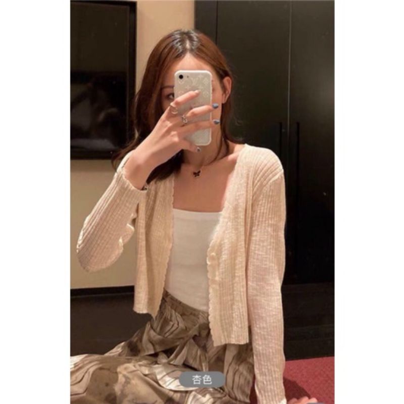 Áo cadigan len mỏng 1 khuy hàng QC