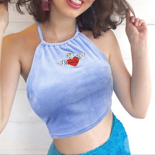 Áo croptop cổ yếm thêu hình trái tim và đôi cánh quyến rũ cho nữ