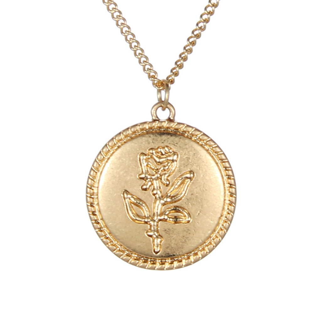 Dây chuyền mặt tròn khắc hình hoa hồng thời trang cổ điển