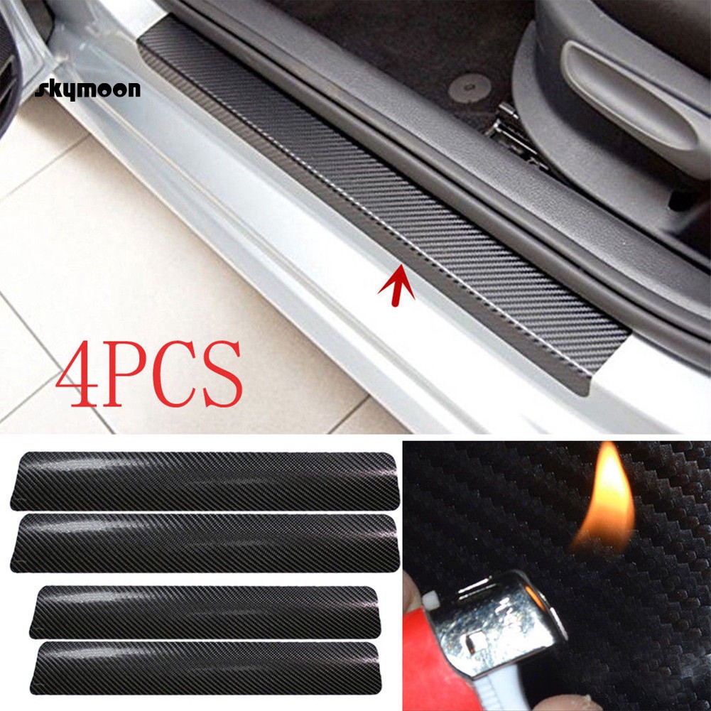 Bộ 4 miếng dán ngưỡng cửa chống xước họa tiết sợi carbon 3D dành cho xe hơi