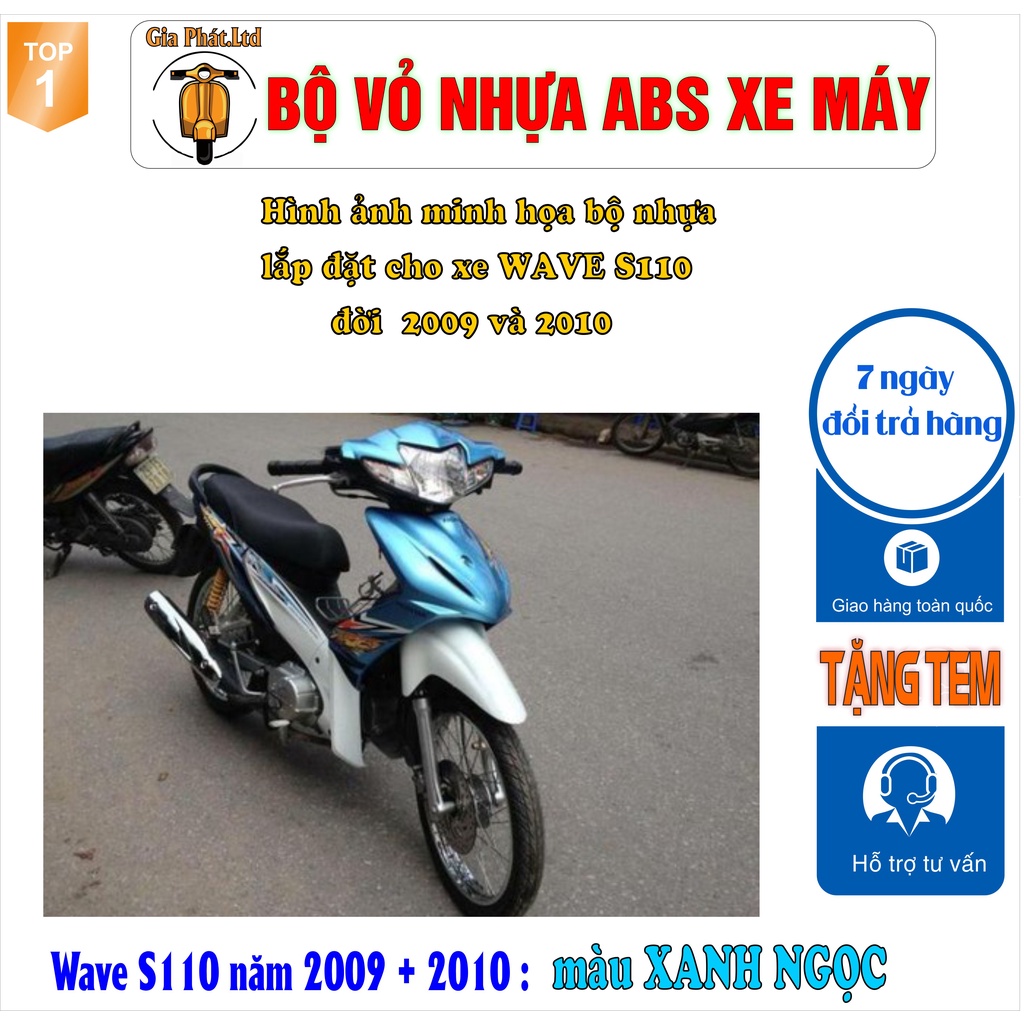 Bộ dàn áo xe WAVE S110 - RS110 màu XANH NGỌC , nhựa ABS nguyên sinh_SPP-1544