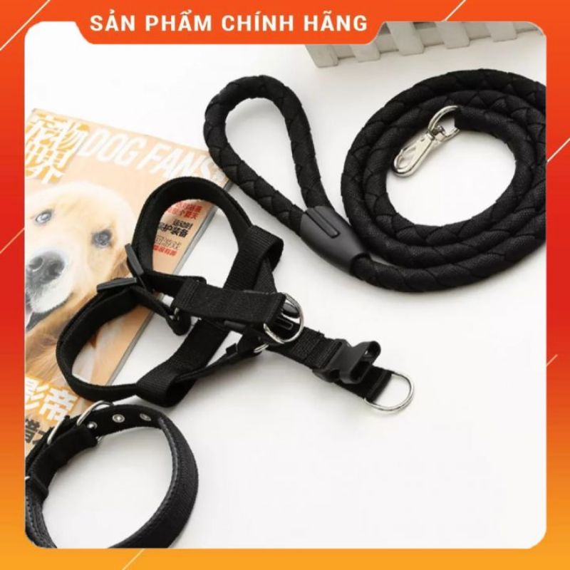 Dây dắt chó kèm dây yếm và vòng cổ vải cao cấp ko hư hại cho da thú cưng