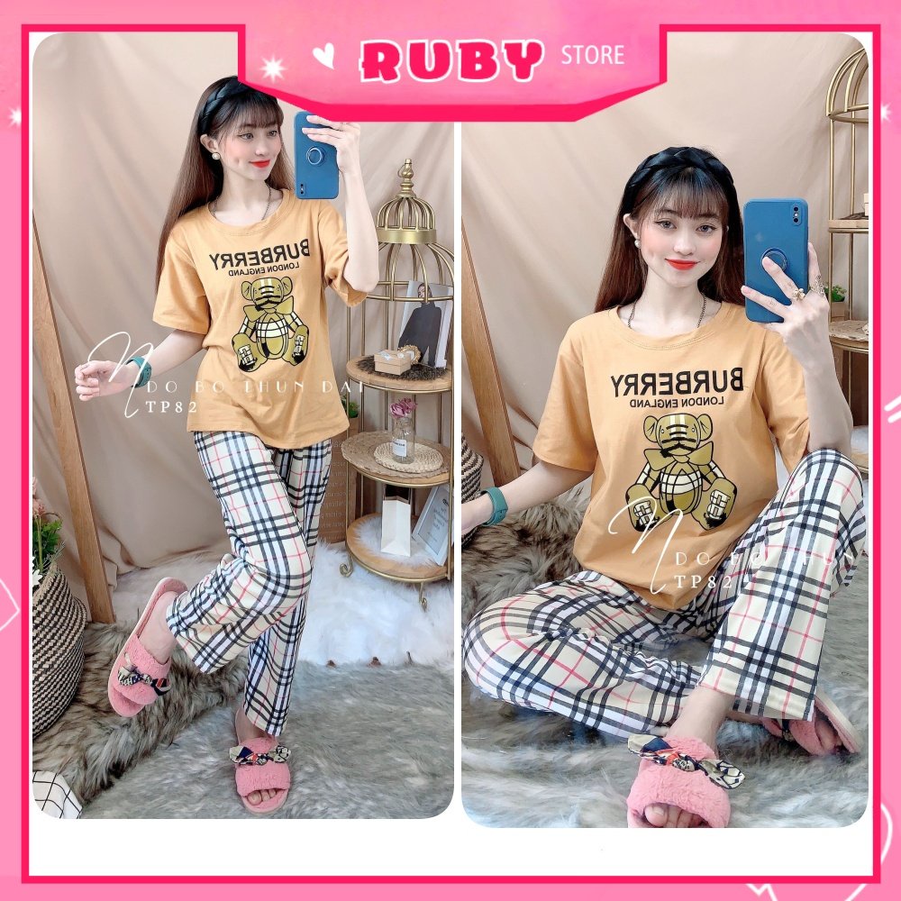 Đồ bộ thun quần dài chất thun mềm mát in hình gấu hoạt hình dễ thương Bộ ngủ nữ mặc nhà TP82