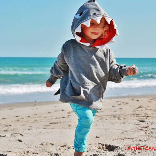 Áo hoodies có nón dài tay in hình cá mập dễ thương cho bé