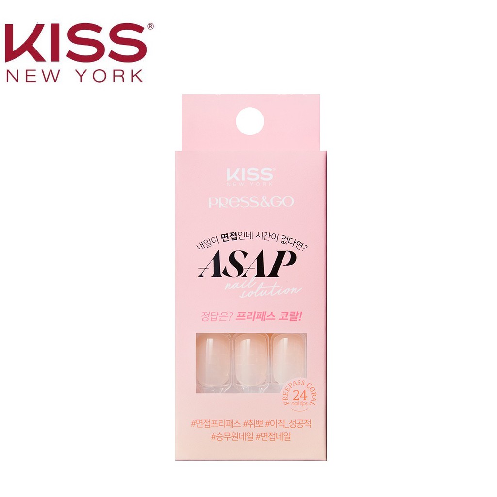 Bộ 24 Móng Tay Gel Tự Dán Press &amp; Go Kiss New York Nail Box - Free Pass Coral (KKPA01KA)