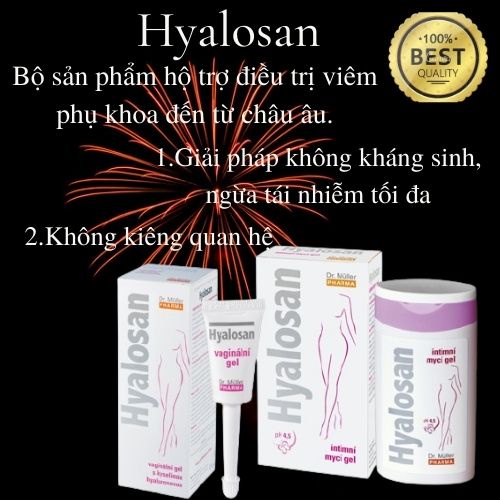 Bộ sản phẩm hỗ trợ điều trị viêm phụ khoa Hyalosan gồm 1 hộp 10 tuýp và 1 lọ gel rửa 200ml.