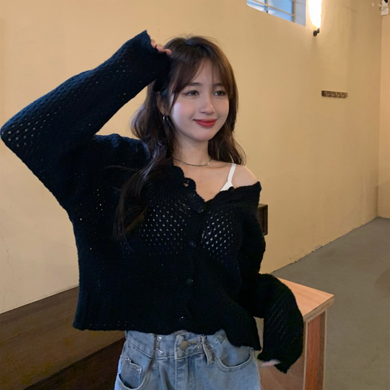 Áo Khoác Cardigan Dệt Kim Tay Dài Màu Sắc Thời Trang Cho Nữ