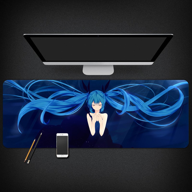 Lót chuột, pad chuột cỡ lớn Hatsune Miku 80x30cm, 90x40cm dày dặn 3mm chuyên game chống trơn trượt siêu bền siêu rẻ