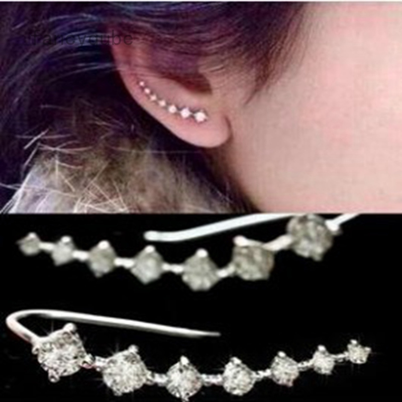 Khuyên đeo vành tai đính 7 viên pha lê không dị ứng thời trang dự tiệc