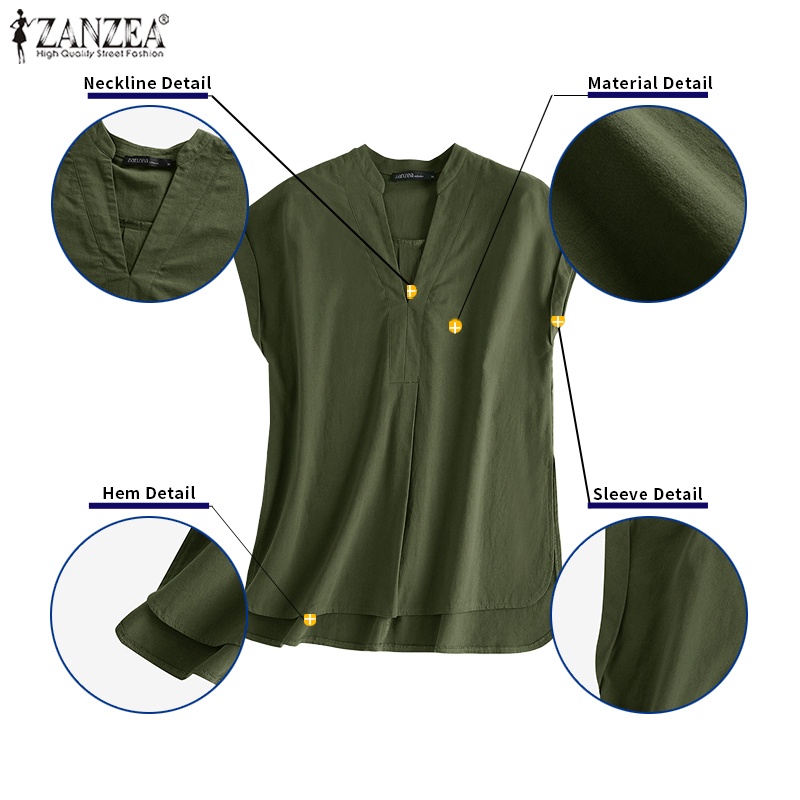 ZANZEA Áo Nữ Tay Ngắn Cổ Chữ V Thời Trang Quyến Rũ