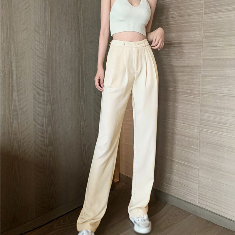 Quần dài eo cao ống rộng thời trang Hàn Quốc sang trọng cho nữ