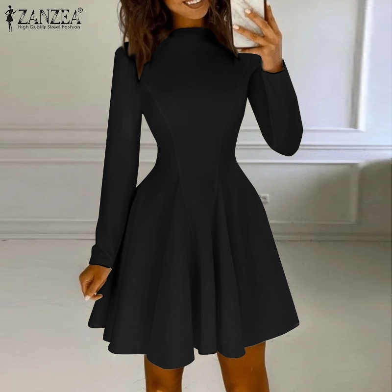 Đầm xòe Zanzea tay dài cổ tròn thời trang cho nữ