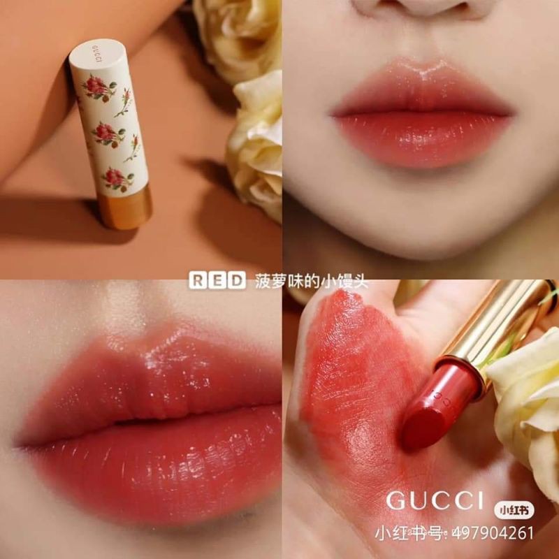 [25]Son gucci vỏ hoa Satin Goldie red