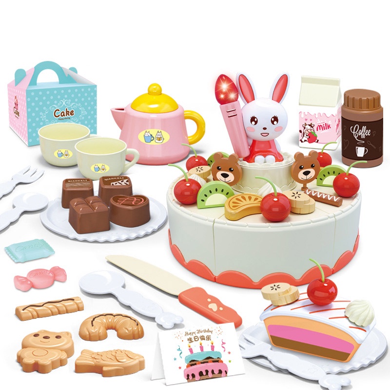 Bộ đồ chơi cắt bánh sinh nhật, cắt bánh sinh nhật loại lớn 85 chi tiết có đèn và nhạc vui nhộn