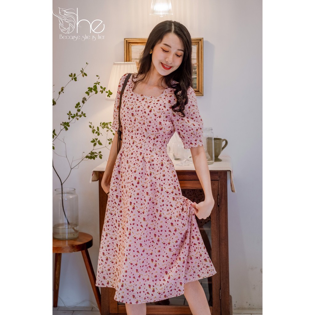 Olivia Dress - Đầm cổ vuông thắt belt SDX97