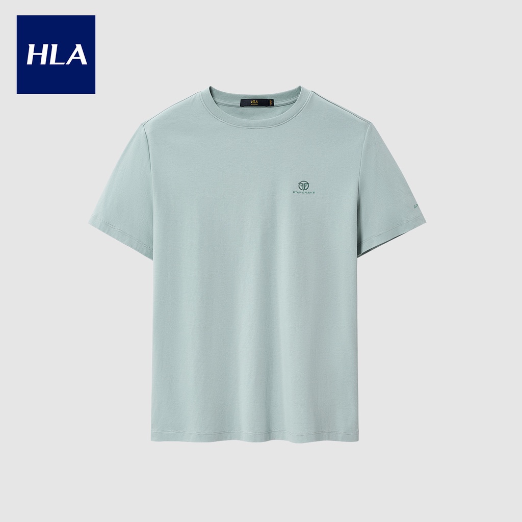 HLA - Áo thun nam ngắn tay cotton mềm thoáng khí Classic round-neck cotton light blue T-shirt