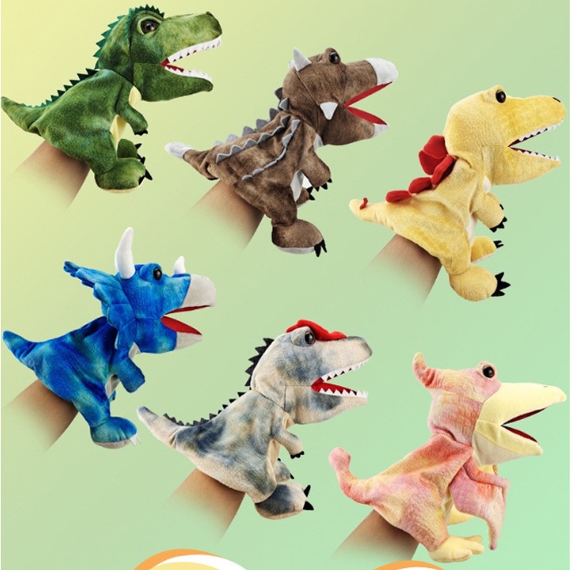 11 styles Dinosaur Hand Puppet Plush toys Kindergarten performance Hand control glovesTriceratops Tyrannosaurus Dilophosaurus