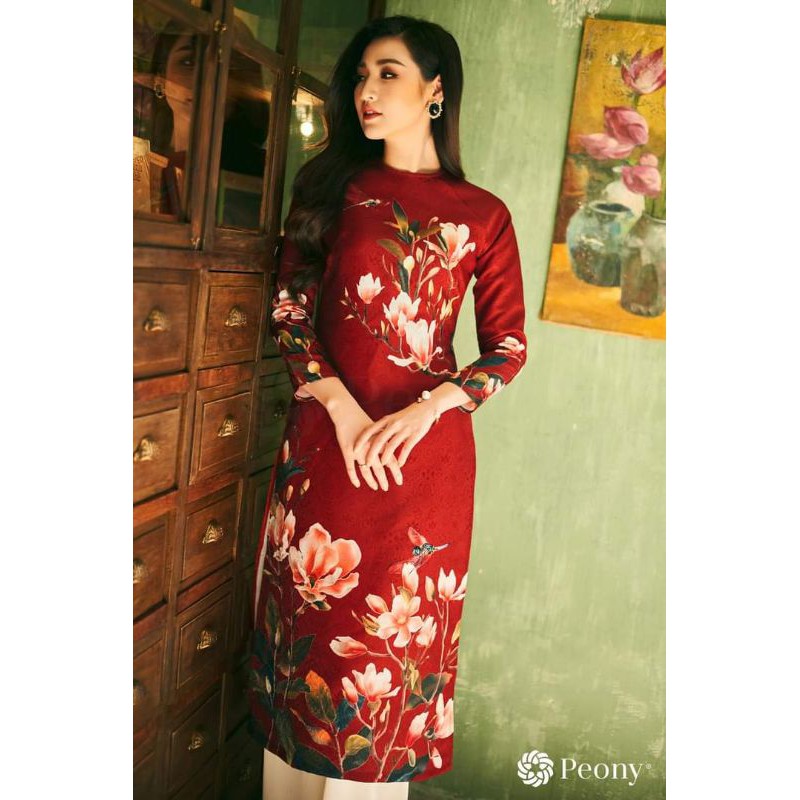 áo dài đỏ hãng peony