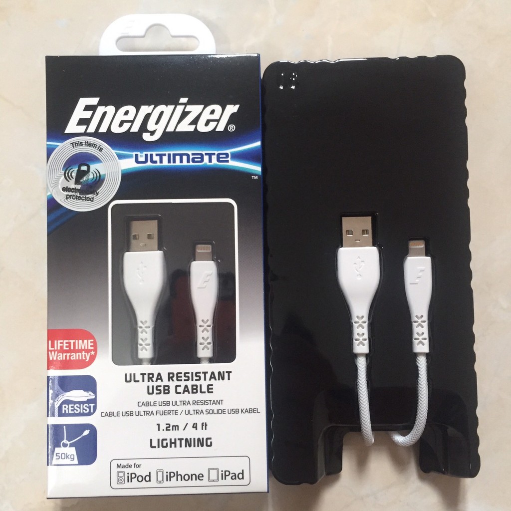 Cáp iphone Energizer siêu bền, dài 1.2M ( usb-A to Lightning) - Bảo hành 12 tháng