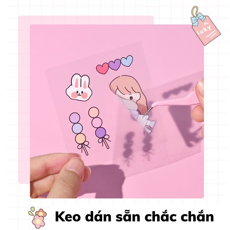 Hộp 100 Tấm Sticker Dán Trong Suốt Hộp Quà Tặng Băng Dính Washi Tape Trang Trí Cô Gái Dễ Thương