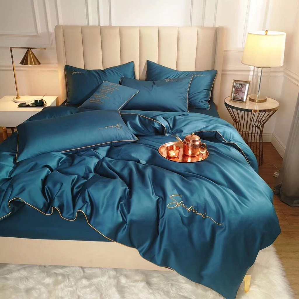 Bộ chăn ga gối lụa sunoi EMMIBEDDING STORE các mẫu 1 màu