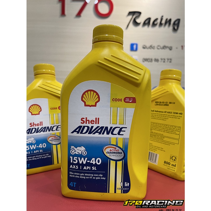 Nhớt Xe Máy SHELL ADVANCE 15W-40 AX5 | API SL Công Nghệ ACTIVE CLEANING TECHNOLOGY Dung Tích 800 ML - 1000 ML