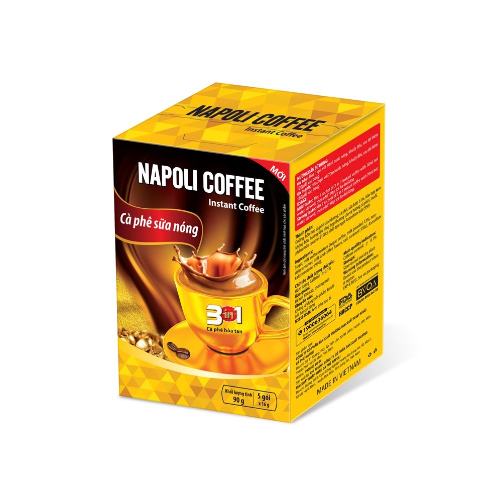 Cà phê hòa tan sữa dây Napoli Coffee 3in1 - 10 gói x 16g -sẽ mang lại hương vị ngọt thơm béo từ sữa ,vị đắng hạt cà phê