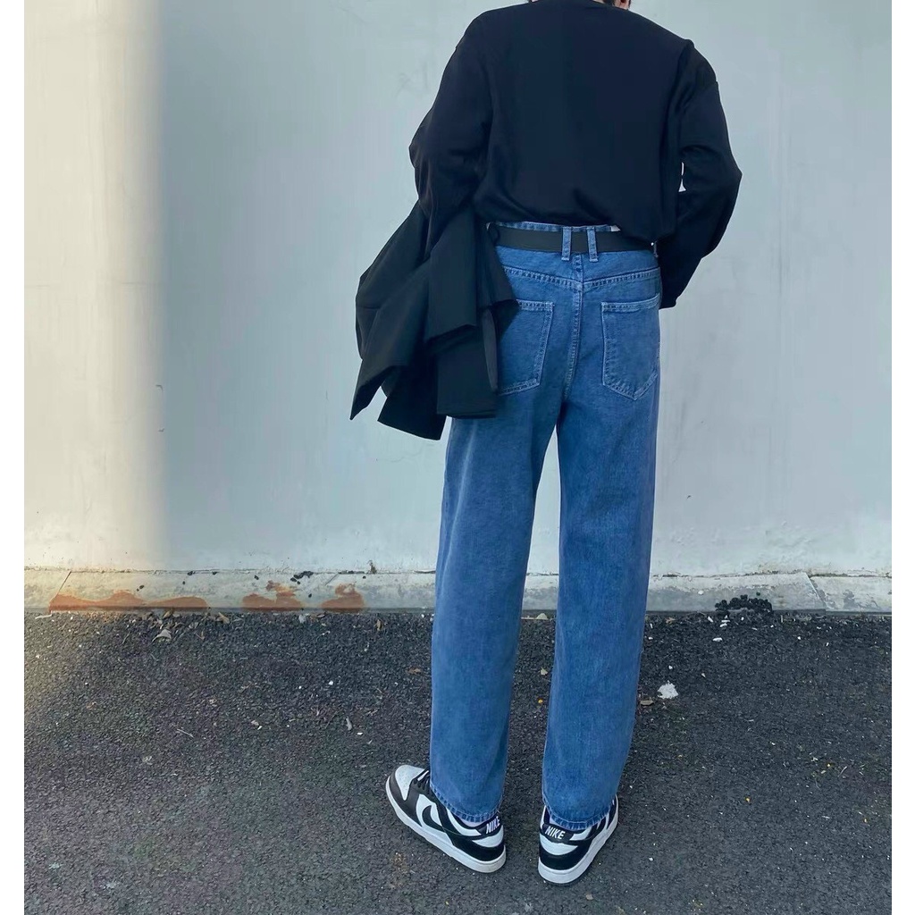 Quần Baggy Jean xanh trơn ống suông