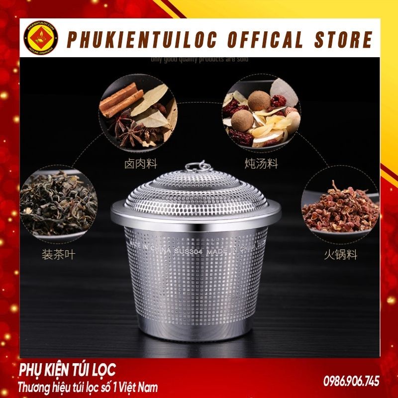 Lọc trà inox 304 lọc cao cấp hình trụ, có dây treo, không gỉ, nhiều kích thước- LINOX01- Phukientuiloc