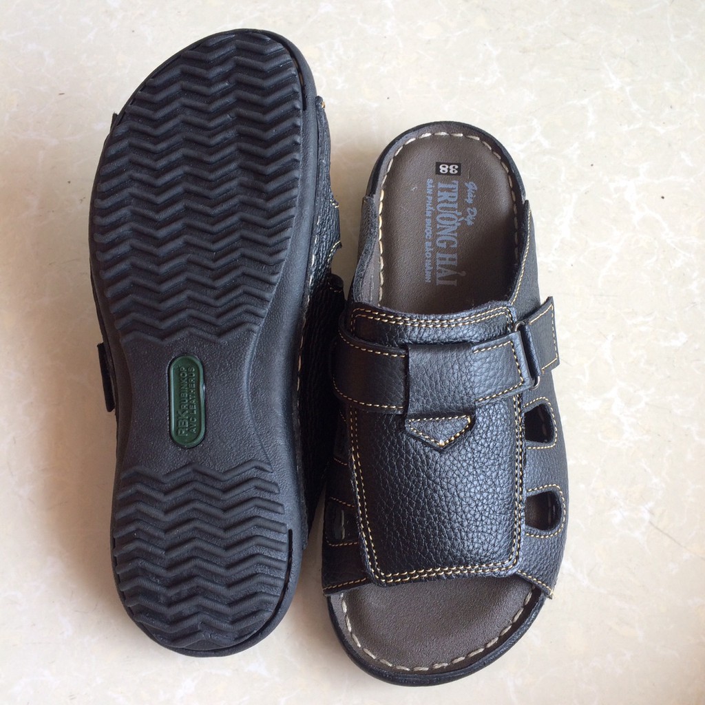 dép quai ngang nam da bò cao cấp Trường Hải TH101