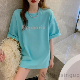 Áo thun ngắn tay in họa tiết chữ đính kim tuyến lấp lánh sành điệu cho nữ