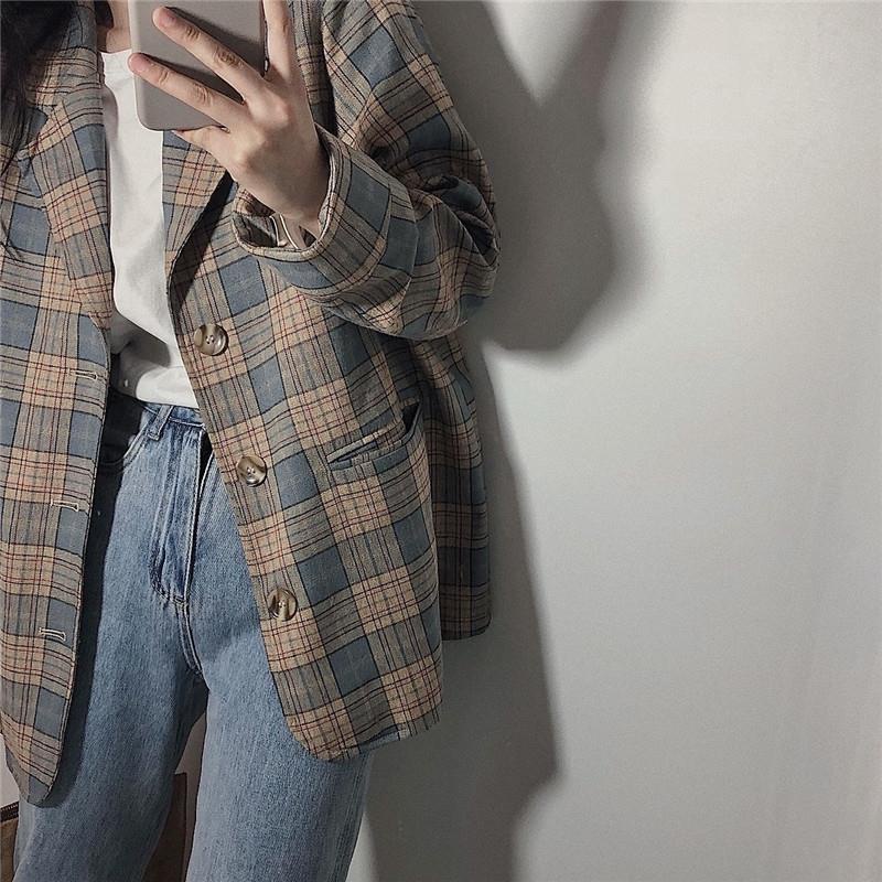 Áo Khoác Vest Kẻ Sọc Ca Rô Dáng Rộng Phong Cách retro Hàn Quốc 2022