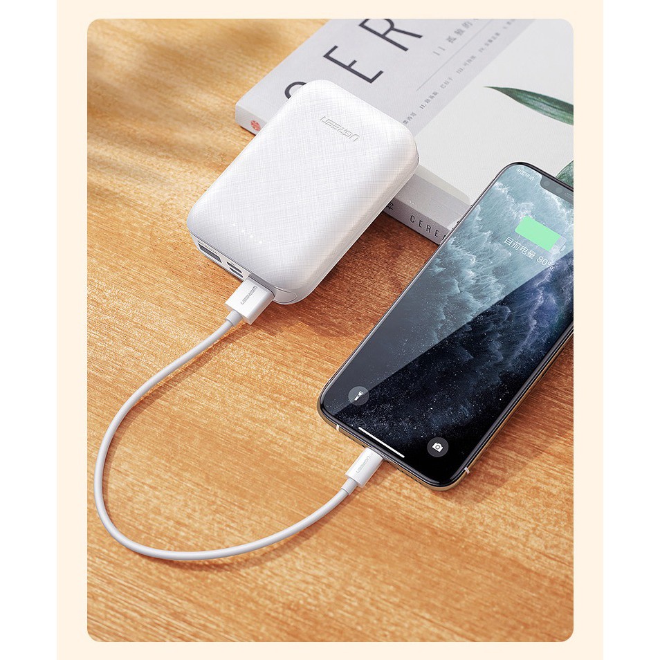 Sạc dự phòng 10000mAh UGREEN PB133 - 2 cổng sạc USB sử dụng cùng lúc 2 điện thoại, input MicroUSB USB-C