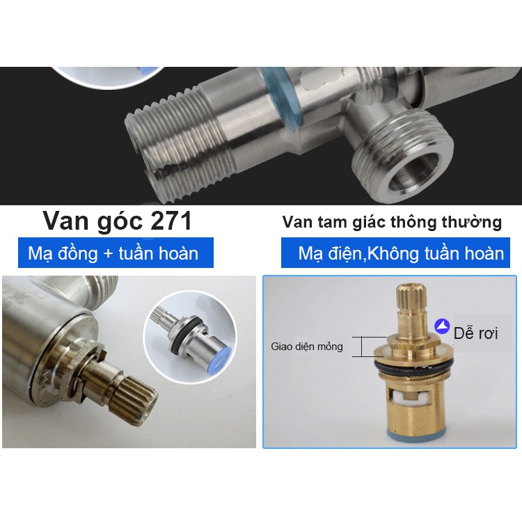 Van T chia bồn cầu – Van khóa giảm áp lực nước 2 đầu ra Inox SUS 304