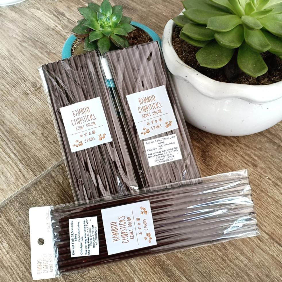 Đũa set 5 đôi 22,5cm (nâu sậm)⚡𝗙𝗥𝗘𝗘 𝗦𝗛𝗜𝗣 ⚡Đũa tre tự nhiên với chiều dài vừa phải vừa lòng những người khó tính