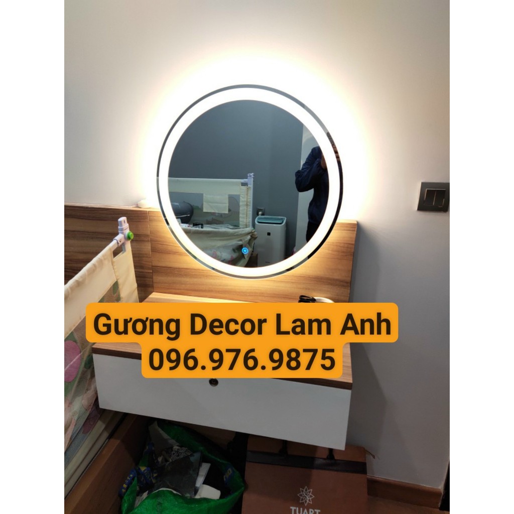 Gương Trang Điểm - Gương Tròn Đèn Led Viền 3 Màu - Đ/Kính 40cm, 50cm, 60cm - B/Hành 12Tháng - Nhận Đặt Hàng Theo Yêu Cầu