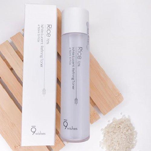 Nước hoa hồng Dưỡng trắng da chuyên sâu 9 wishes Rice 72% White Lucent Refining Toner 150ml