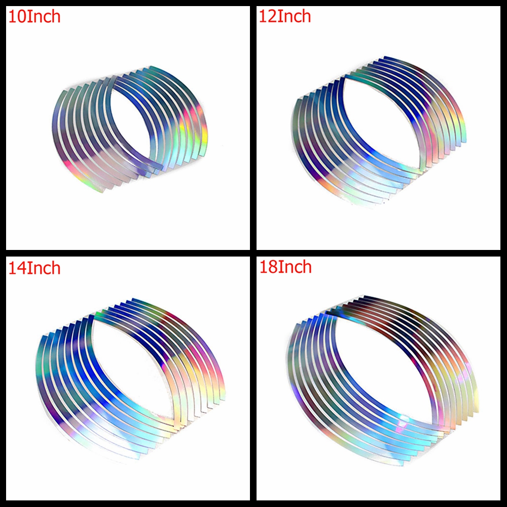 Set 16 Miếng Dán Phản Quang Dùng Trang Trí Vành Xe Ô Tô / Mô Tô 10 / 12 / 14 / 18 &quot;